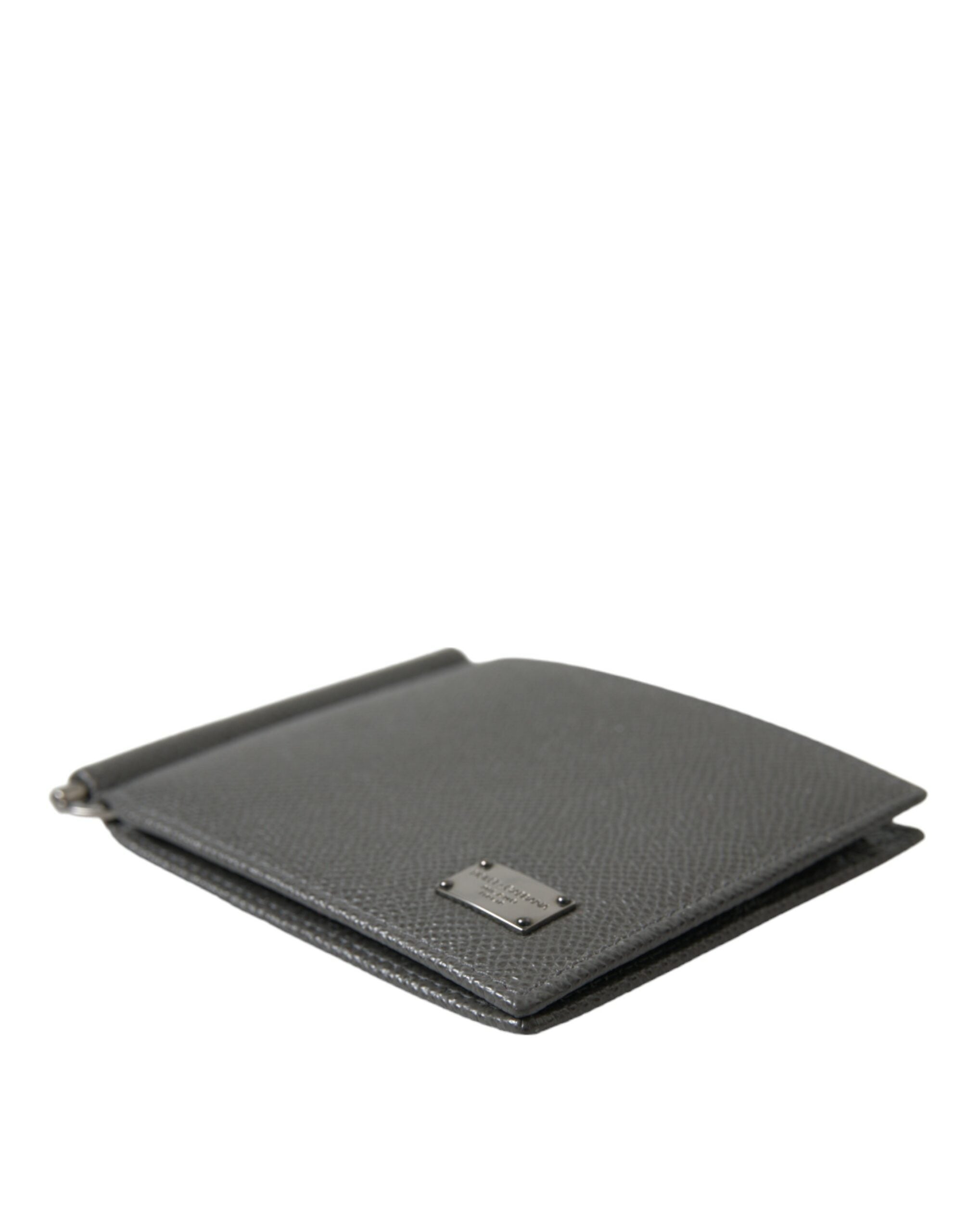 Dolce & Gabbana Gray Calf Leather Bifold Logo Plaque Card Holder Wallet
