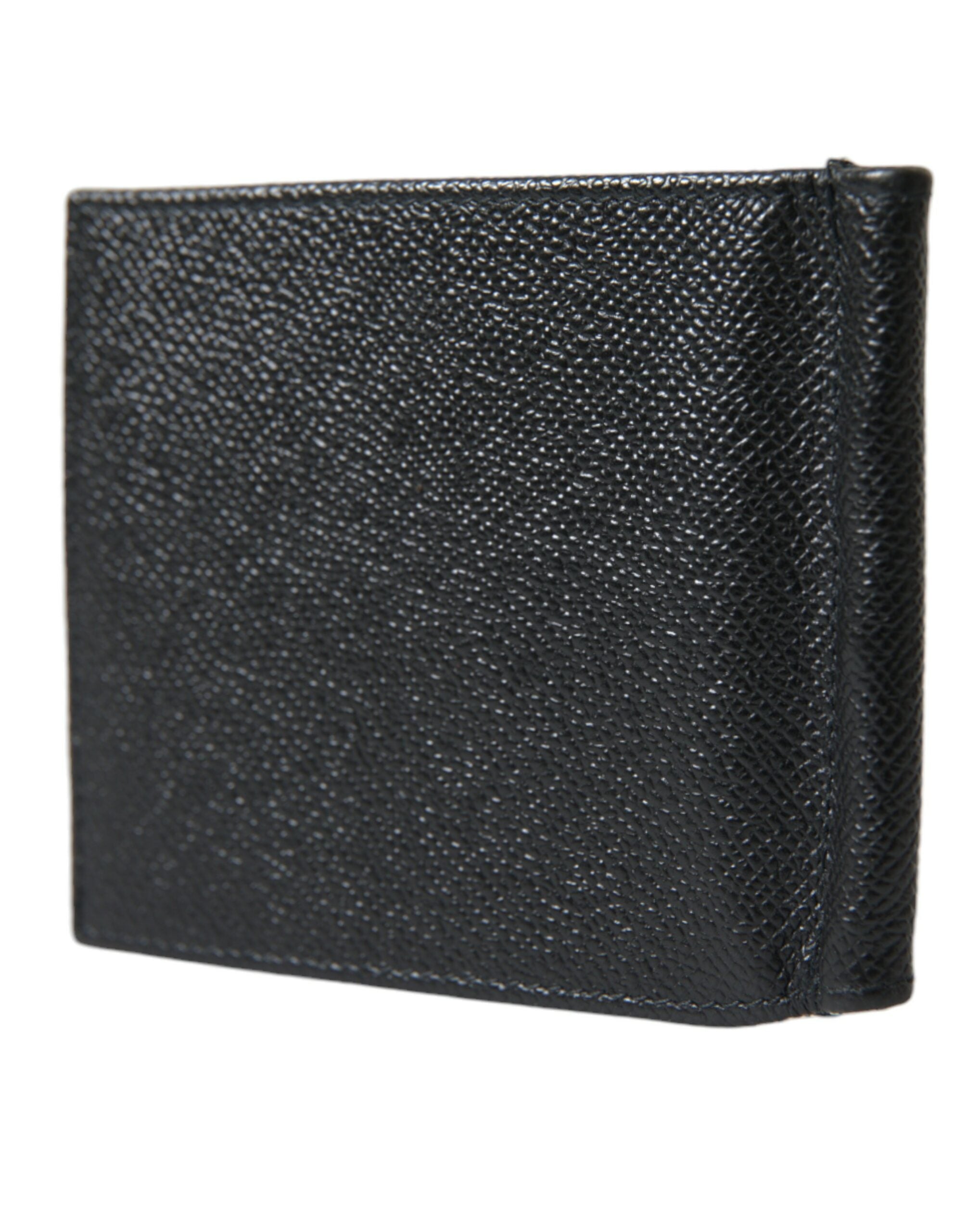 Dolce & Gabbana Black Calf Leather Bifold Logo Plaque Card Holder Wallet