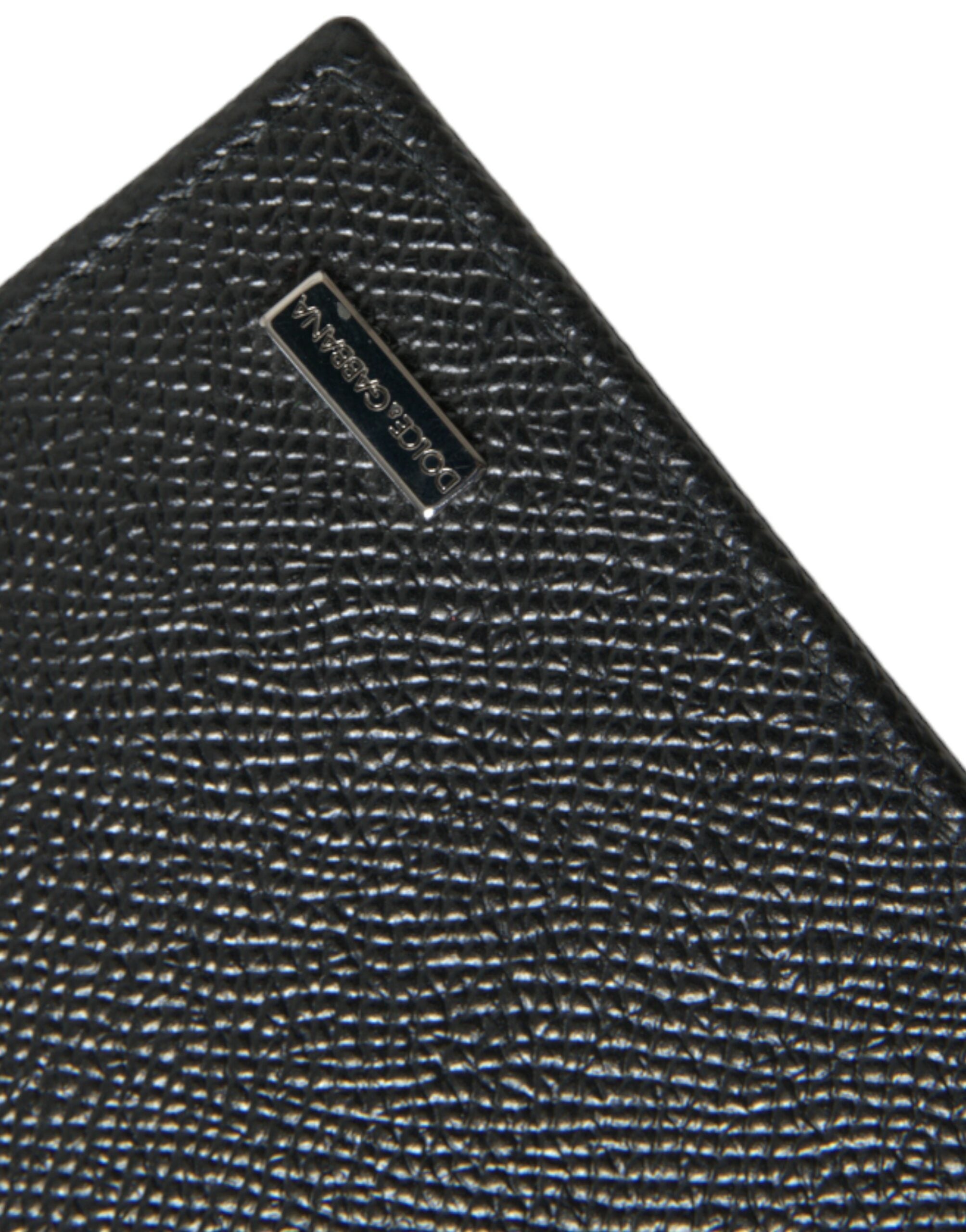 Dolce & Gabbana Black Calf Leather Bifold Logo Plaque Card Holder Wallet