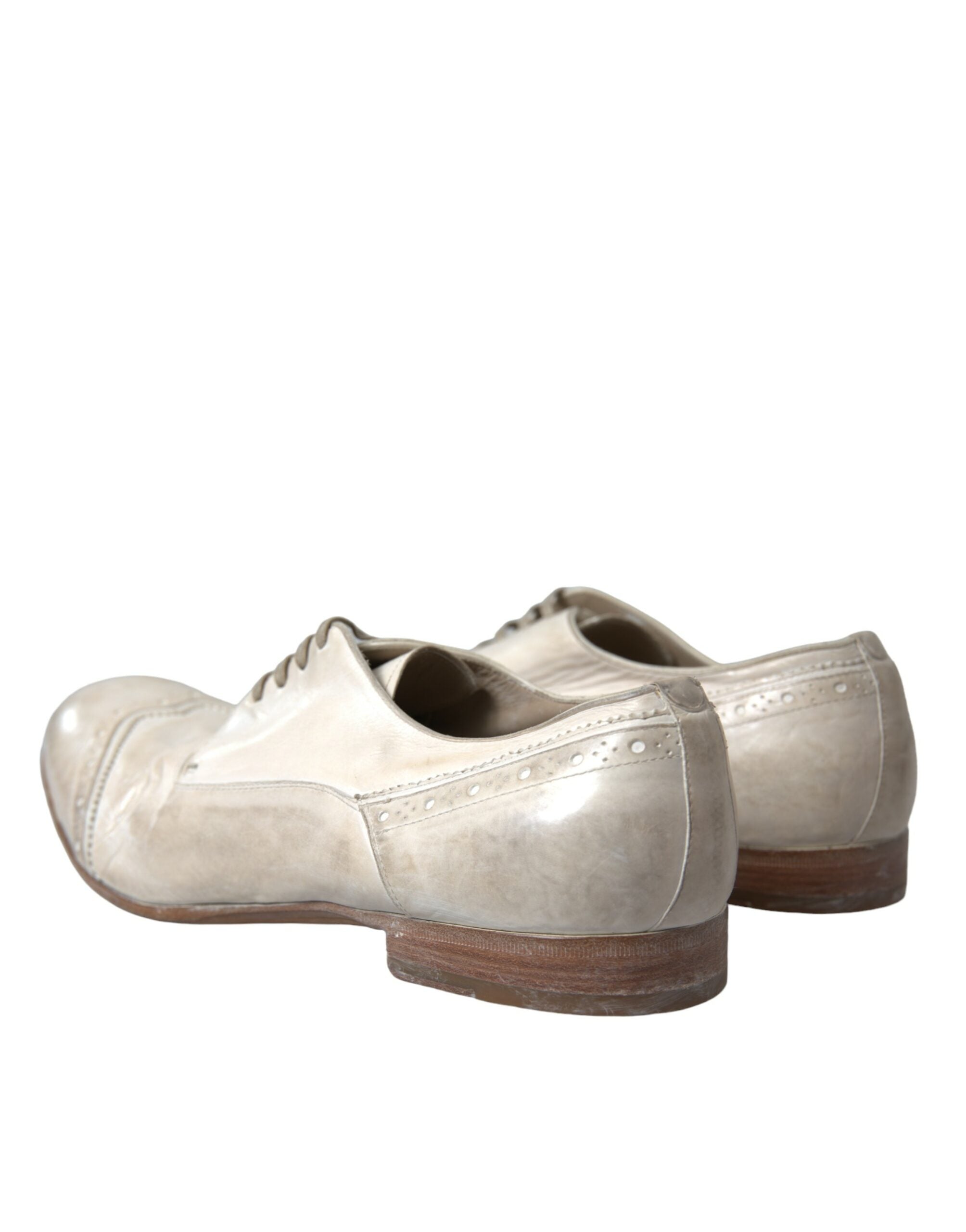 Dolce & Gabbana Elegant White Leather Brogue Dress Shoes