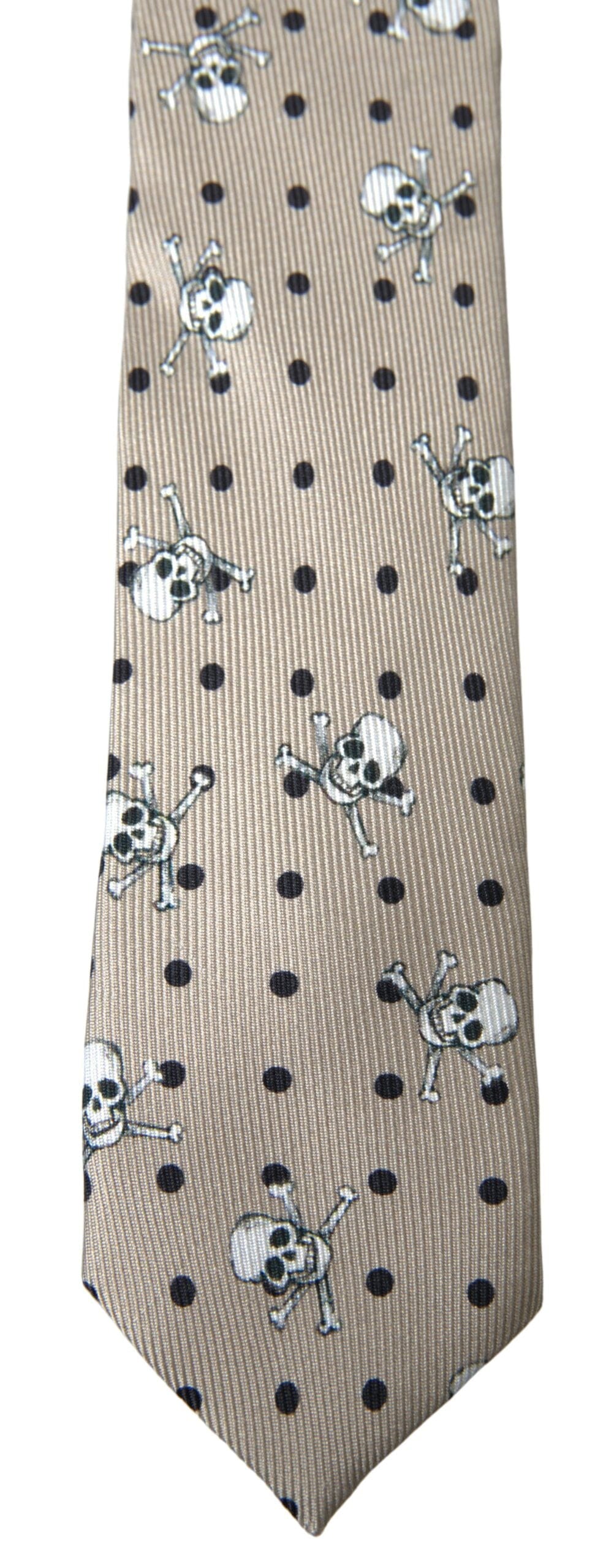 Dolce & Gabbana Beige Skull Print Silk Tie Exclusive Collection