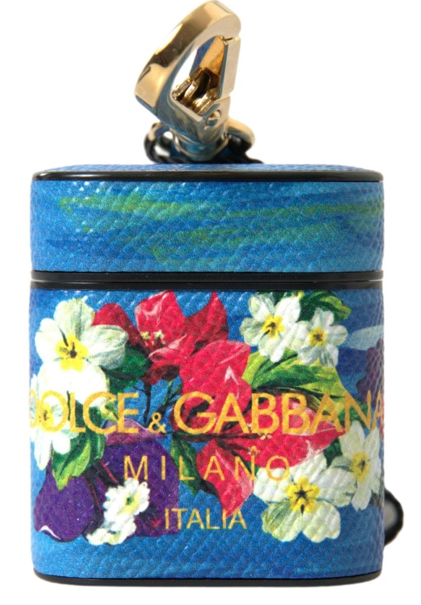 Dolce & Gabbana Chic Blue Floral Leather Airpods Case