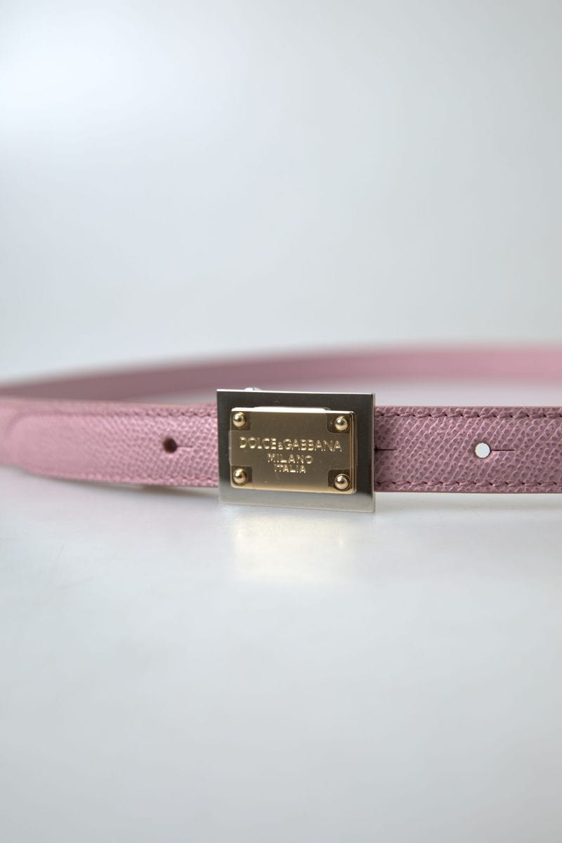 Dolce & Gabbana Chic Pink Leather Belt with Engraved Buckle