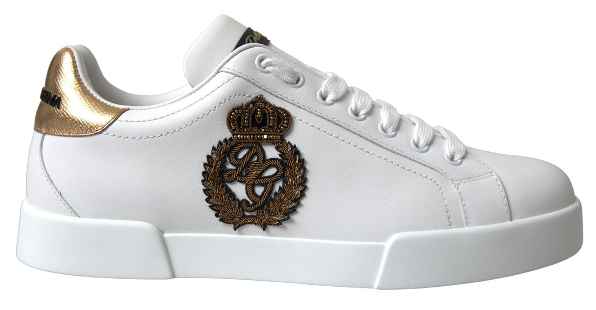 Dolce & Gabbana Dazzling Gold-Trimmed White Leather Sneakers