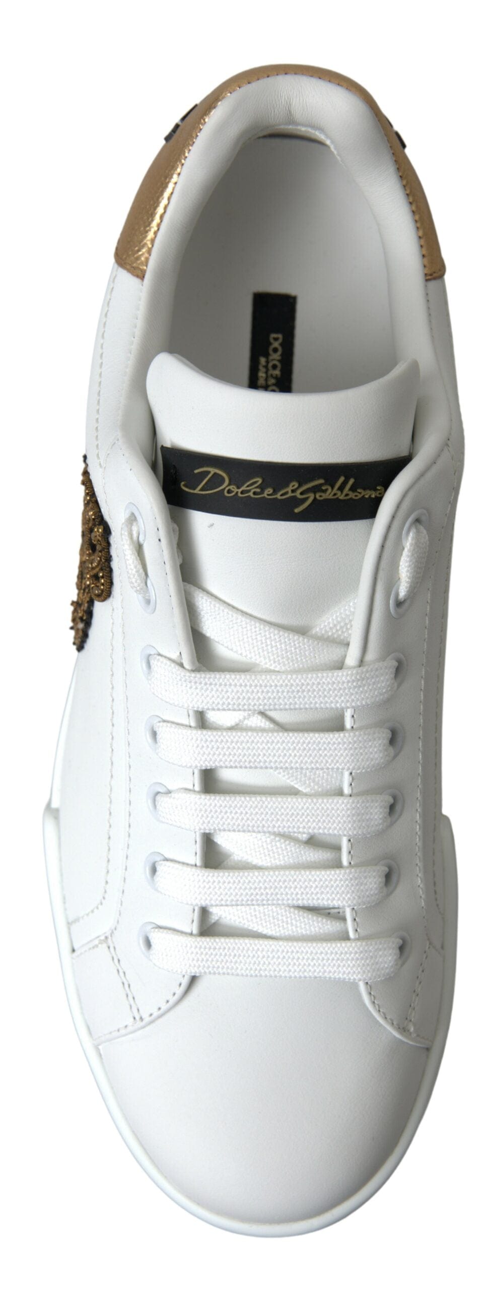 Dolce & Gabbana Dazzling Gold-Trimmed White Leather Sneakers