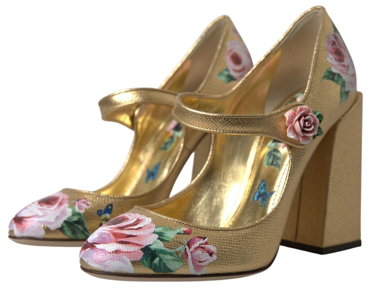 Dolce & Gabbana Elegant Gold Floral Cuban Heel Pumps