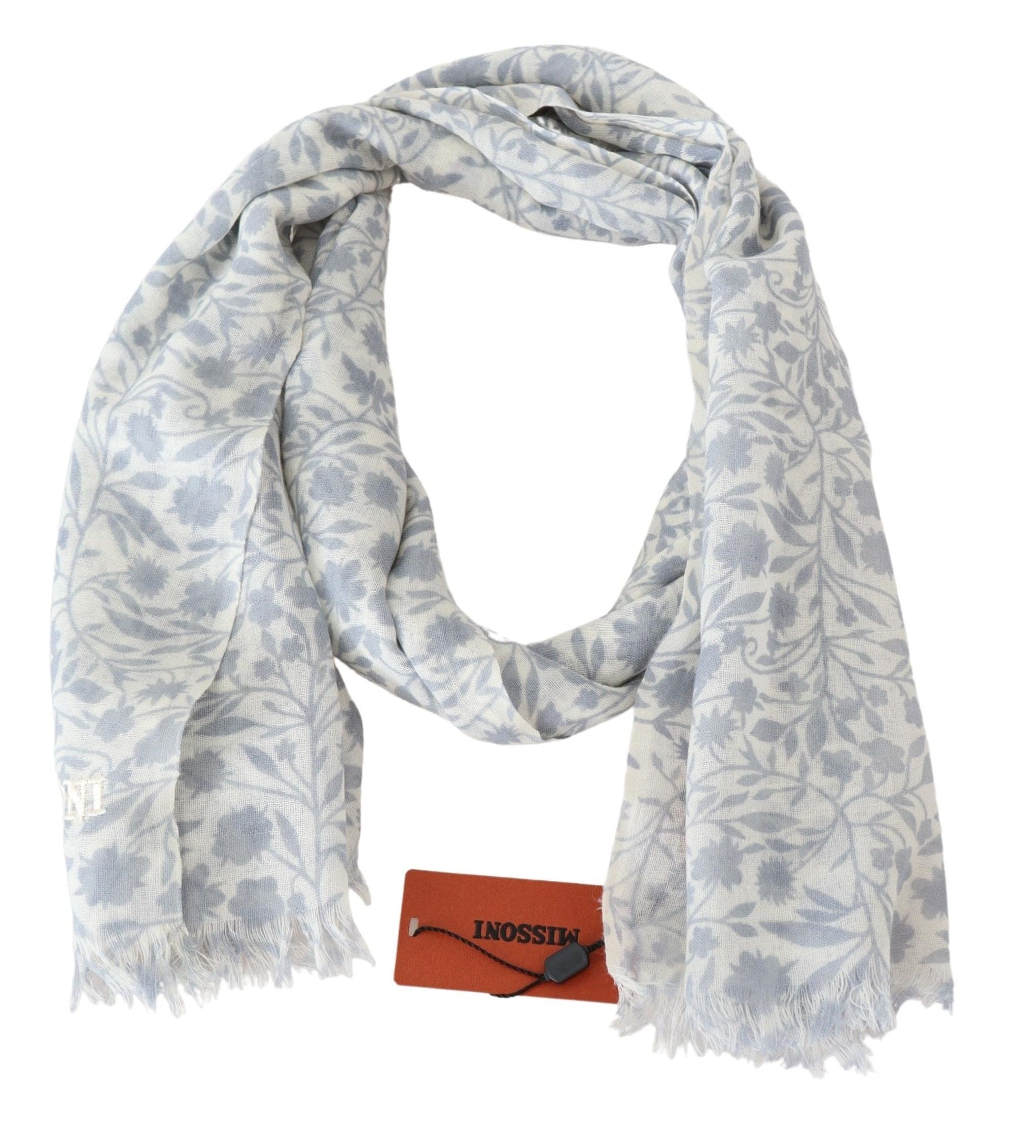 Missoni Elegant Floral Wool Scarf with Fringe Detail