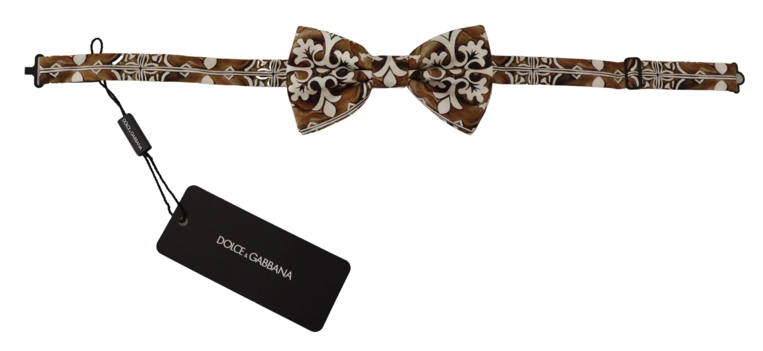 Dolce & Gabbana Elegant White Patterned Silk Bow Tie