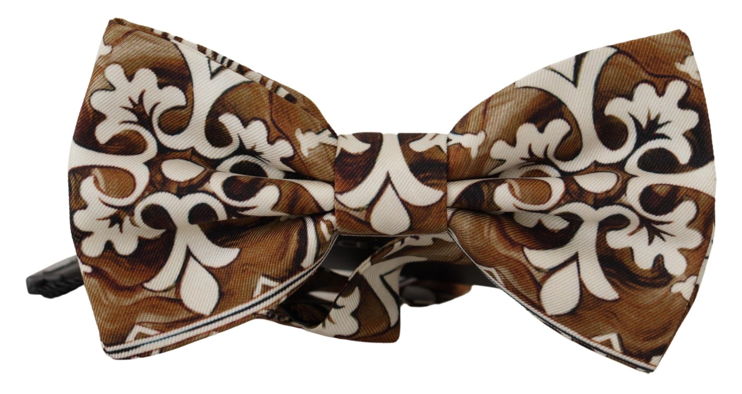 Dolce & Gabbana Elegant White Patterned Silk Bow Tie