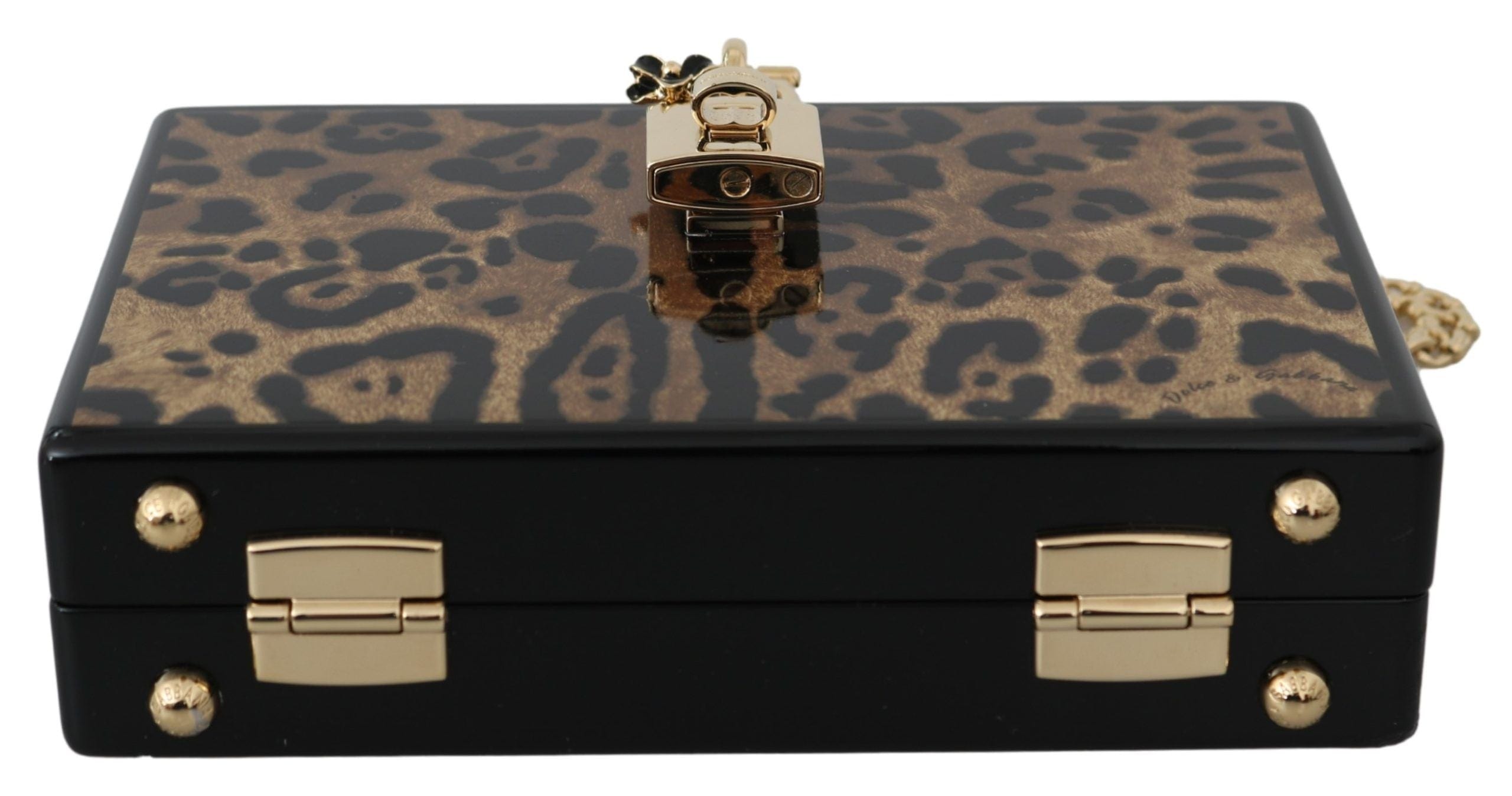 Dolce & Gabbana Brown Leopard Women Shoulder BOX Wood Women's Bag