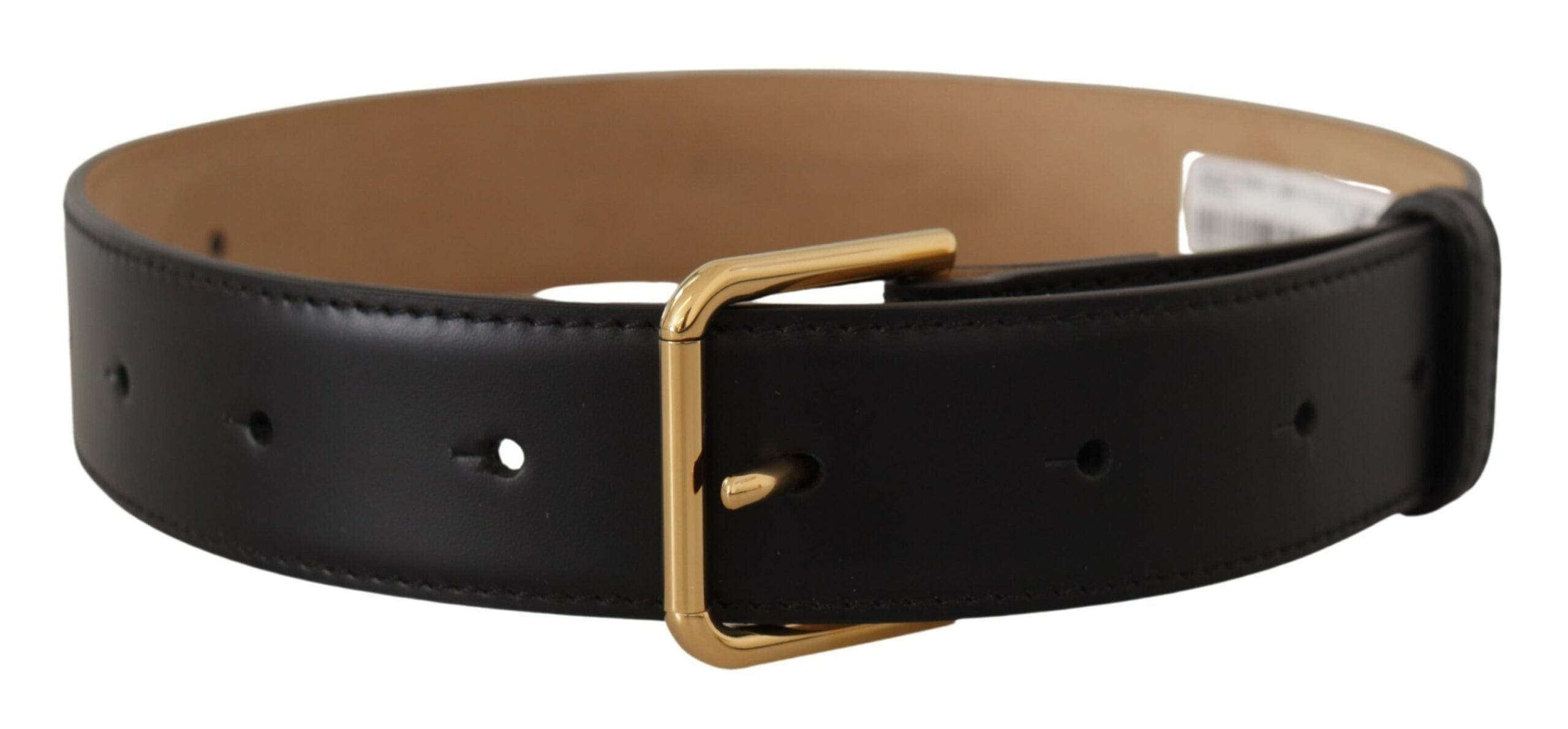 Dolce & Gabbana Elegant Black Leather Engraved Buckle Belt