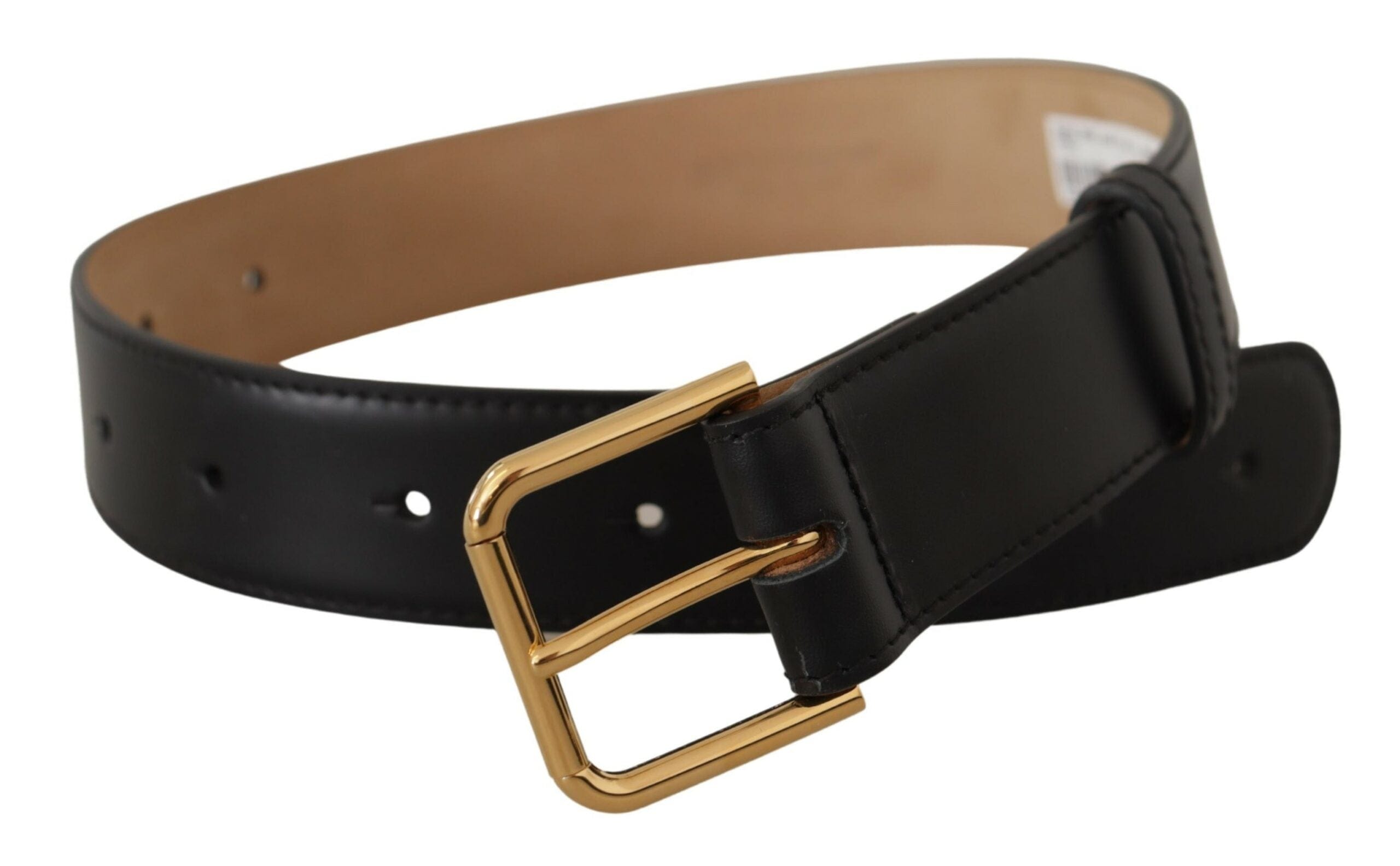 Dolce & Gabbana Elegant Black Leather Engraved Buckle Belt