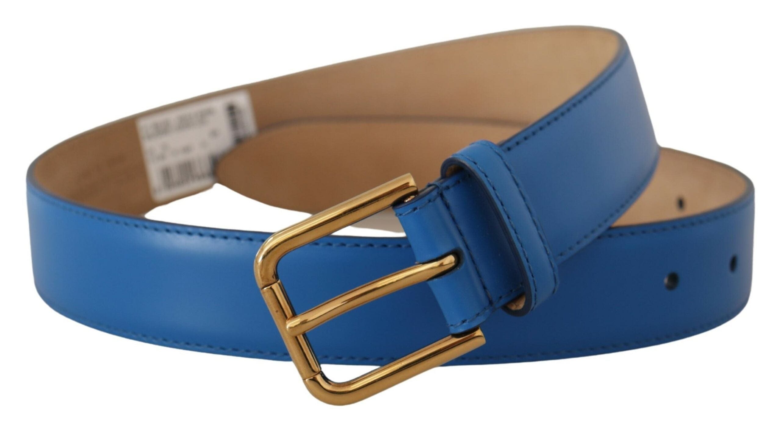 Dolce & Gabbana Elegant Blue Leather Belt with Engraved Buckle