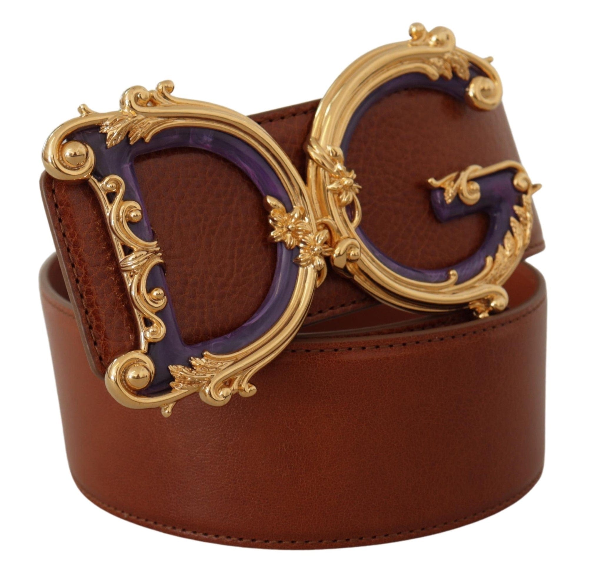 Dolce & Gabbana Engraved Logo Leather Belt in Rich Brown