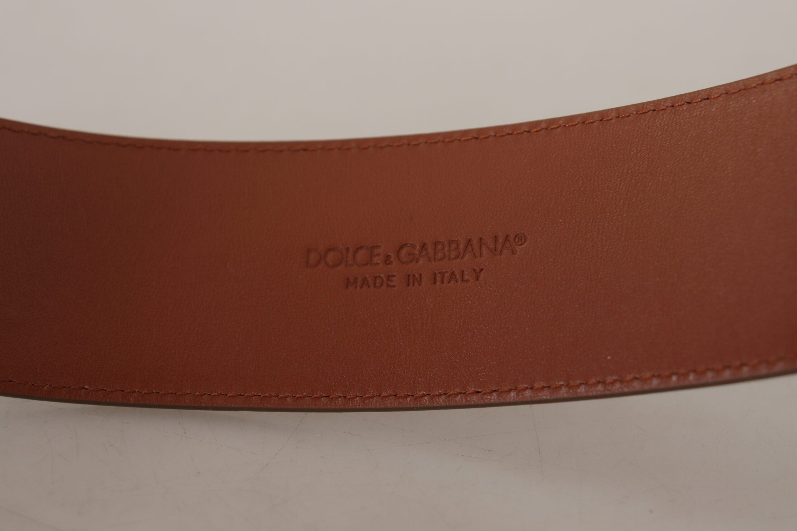 Dolce & Gabbana Engraved Logo Leather Belt in Rich Brown