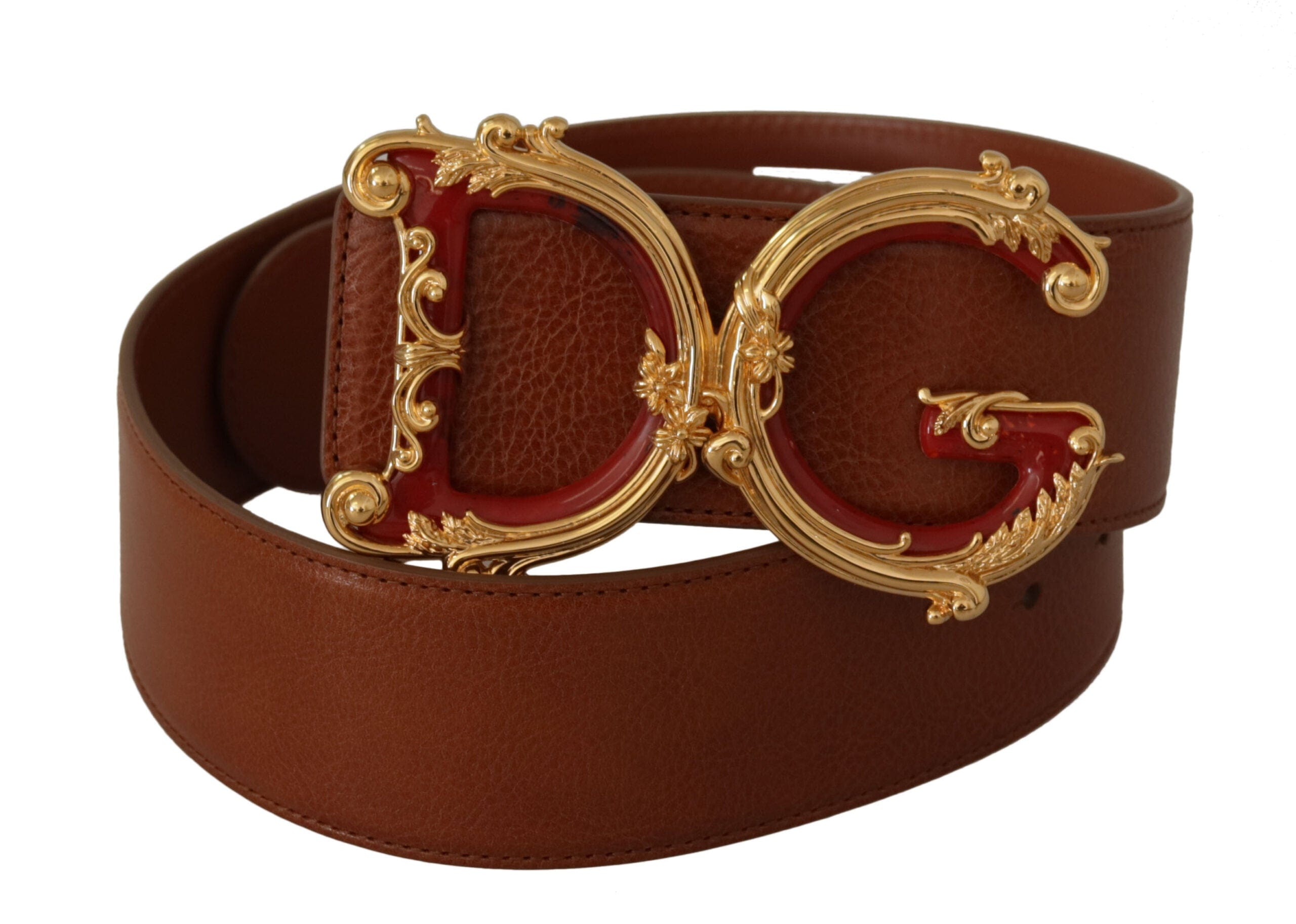 Dolce & Gabbana Engraved Logo Leather Belt in Classic Brown