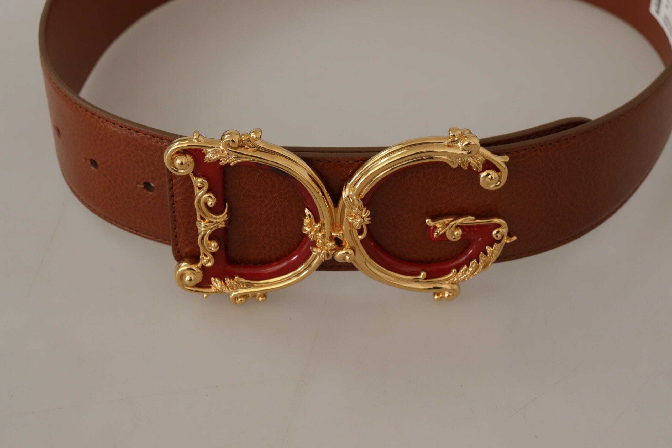 Dolce & Gabbana Engraved Logo Leather Belt in Classic Brown