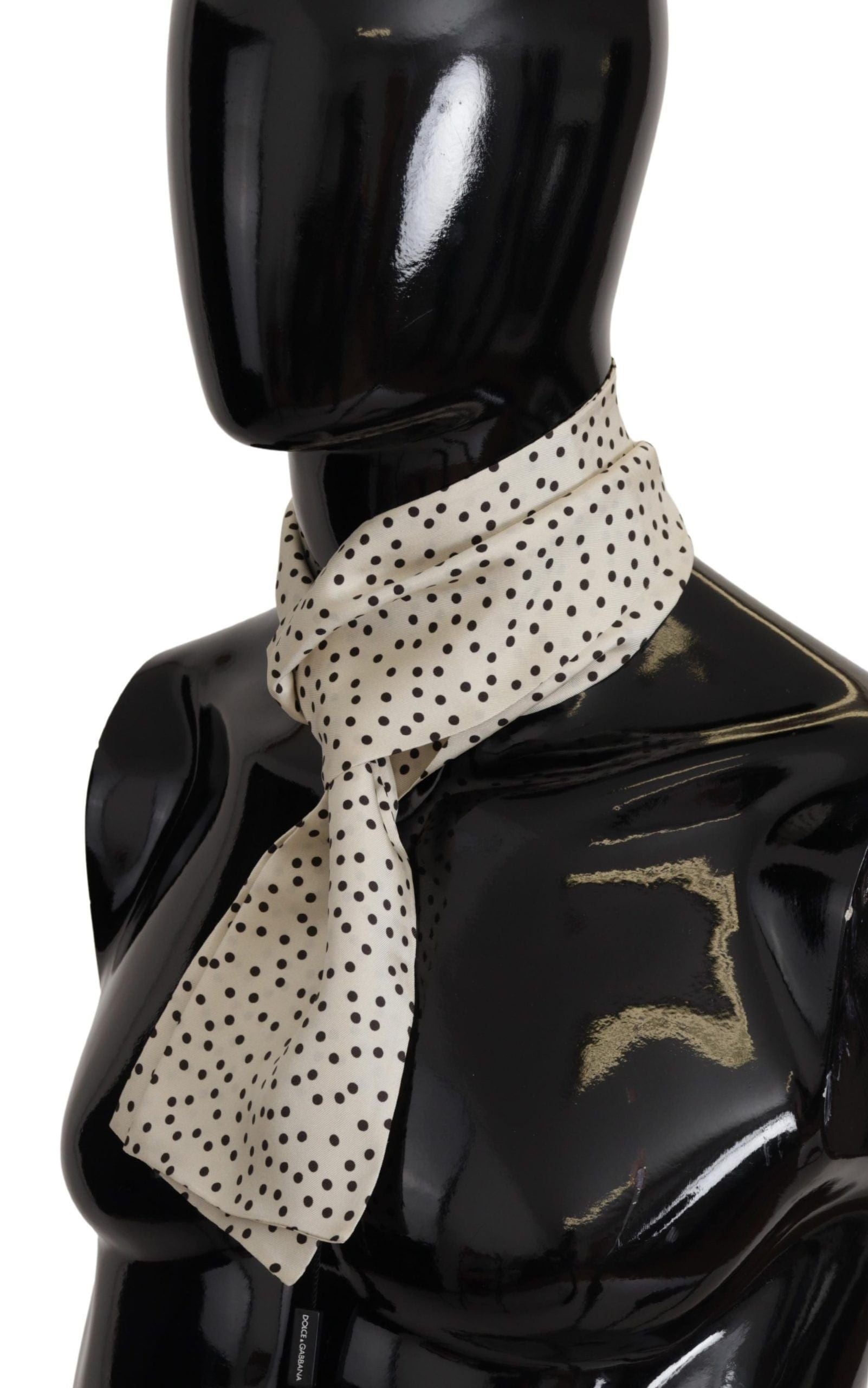 Dolce & Gabbana Elegant Cream Silk Scarf with Black Dots