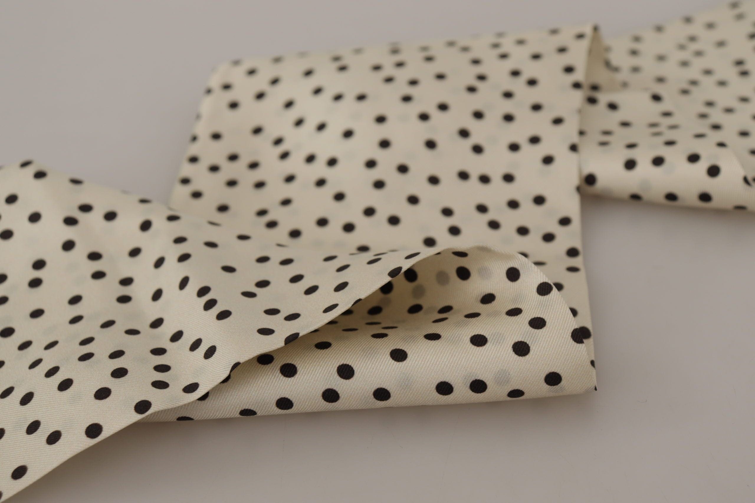 Dolce & Gabbana Elegant Cream Silk Scarf with Black Dots