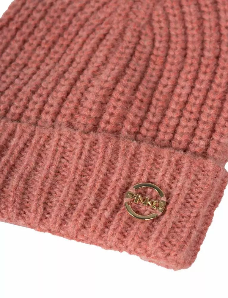 PINKO Chic Pink Melange Ribbed Beanie