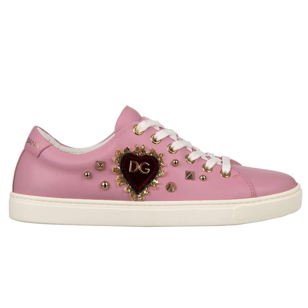 Dolce & Gabbana Antique Pink Nappa Calfskin Sneakers with Studs