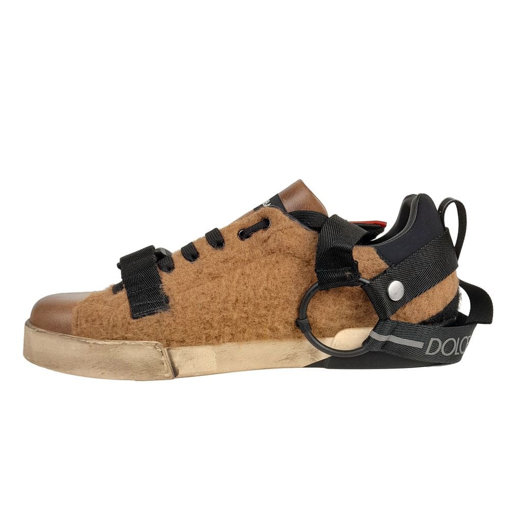 Dolce & Gabbana Elegant Low-Top Leather Wool Sneakers in Brown