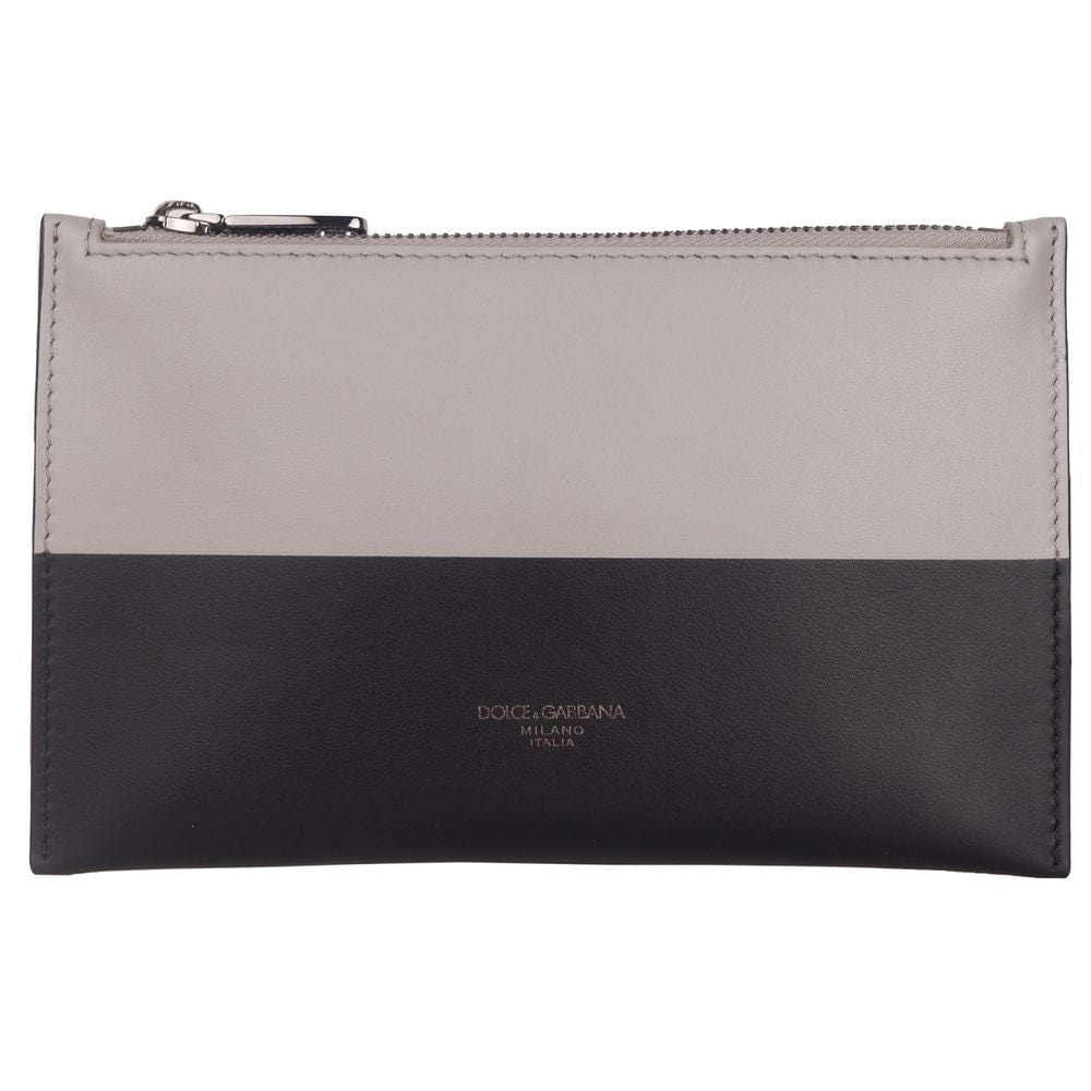 Dolce & Gabbana Italian Leather Clip-On Purse in Gray