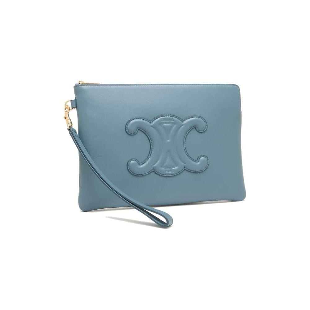 Celine Chic Denim Blue Leather Clutch with Removable Strap