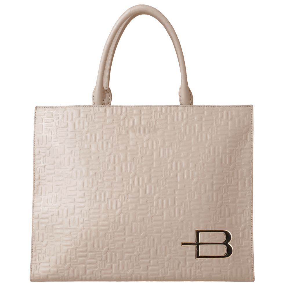 Baldinini Trend Chic Beige Calfskin Handbag with Logo Motif