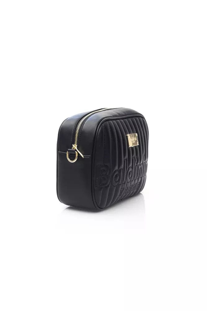 Baldinini Trend Elegant Black Zip Shoulder Bag with Golden Accents
