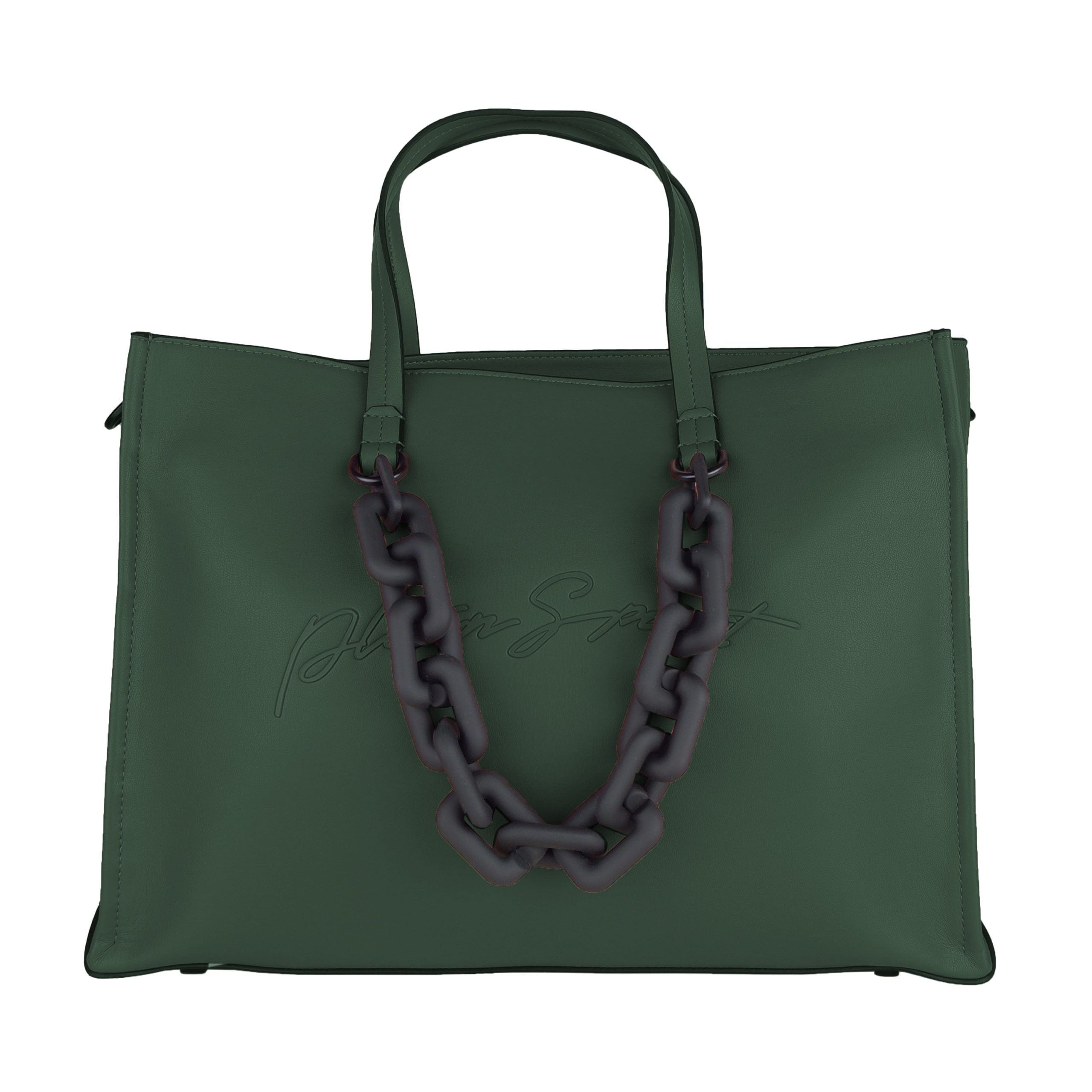Plein Sport Chic Dark Green Eco-Leather Shopper Bag