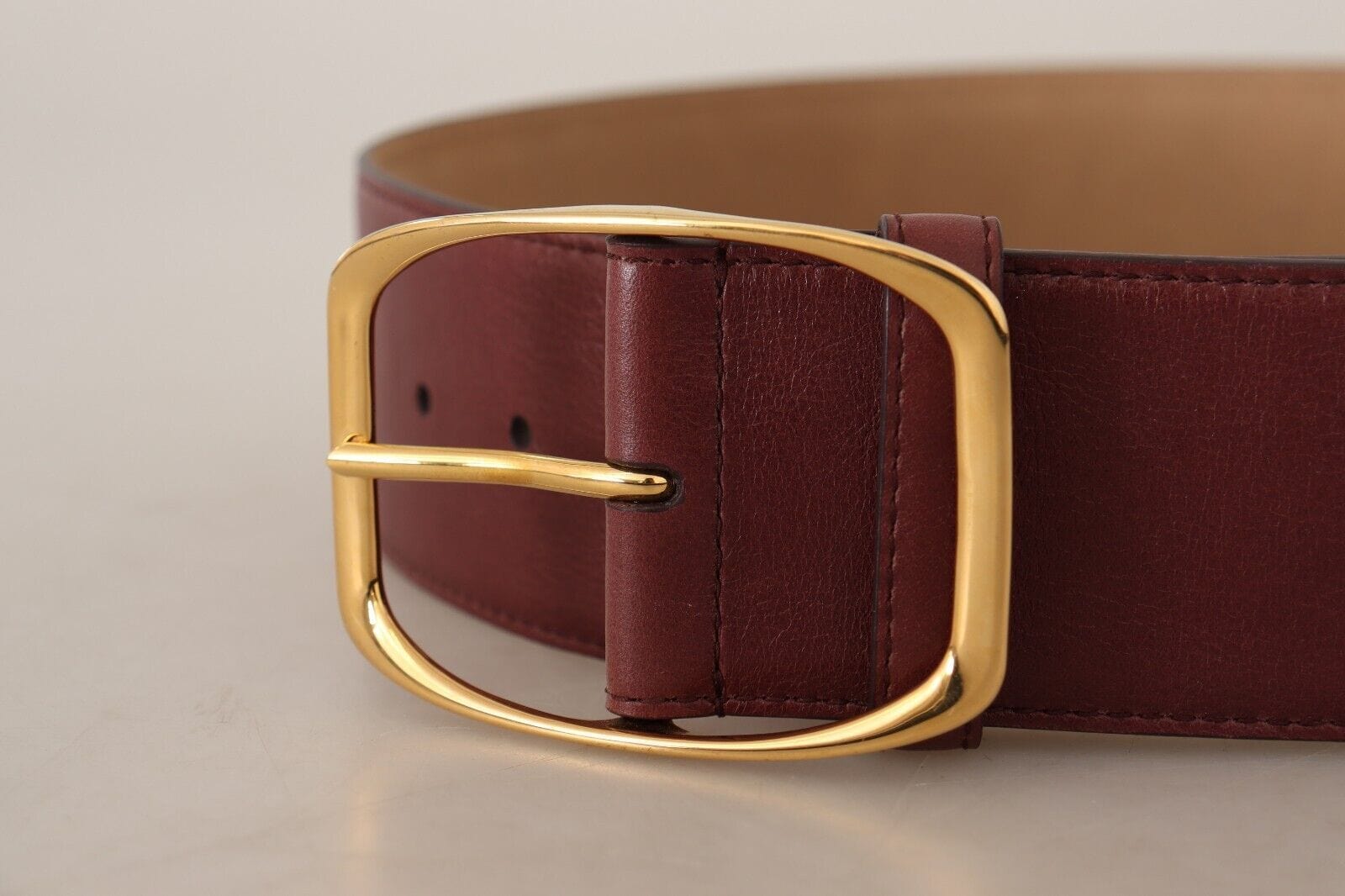 Dolce & Gabbana Elegant Maroon Leather Belt with Gold Buckle