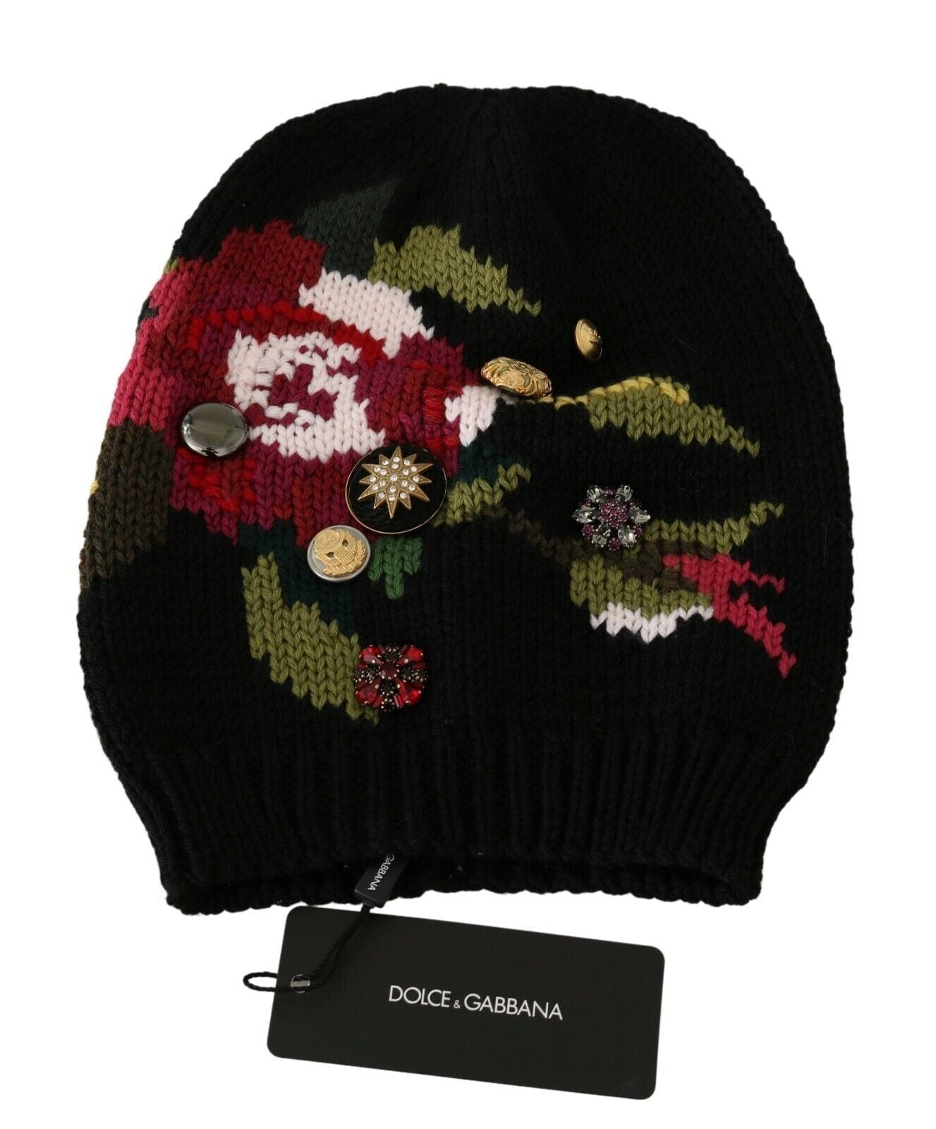 Dolce & Gabbana Elegant Black Wool Floral Beanie