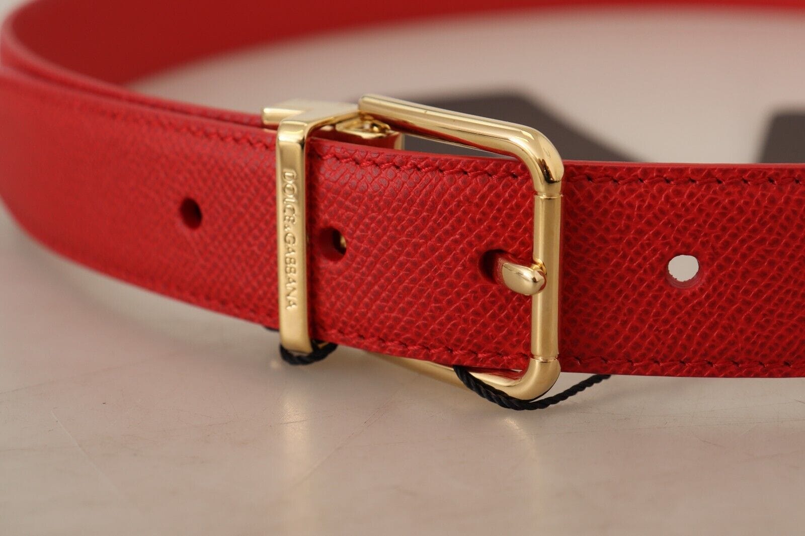 Dolce & Gabbana Elegant Red Leather Engraved Buckle Belt