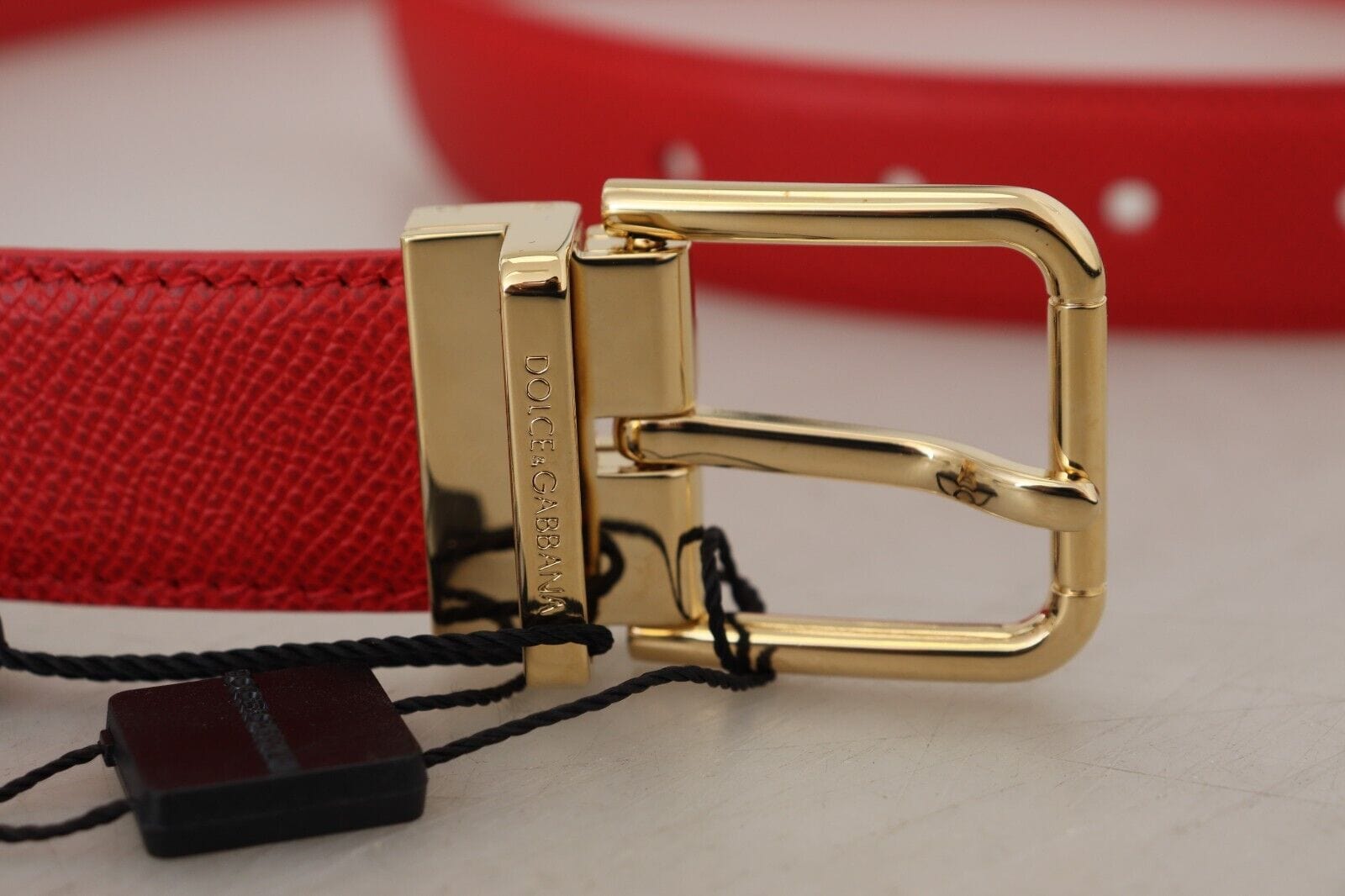 Dolce & Gabbana Elegant Red Leather Engraved Buckle Belt